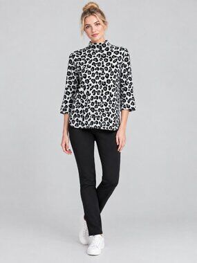 2/$30 TAHARI Leopard Print Mock Neck Sweater Gray Patch Medium #A4499
